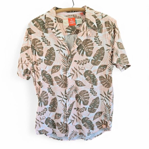 Free Planet Other - Free Planet Mens Tropical Leaf Hawaiian Print Pink/Beige Shirt Size L